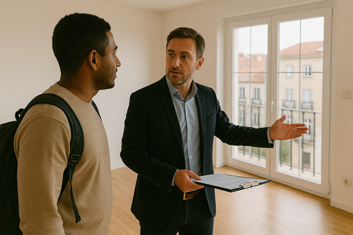 Pessoa a consultar apartamento para arrendamento.