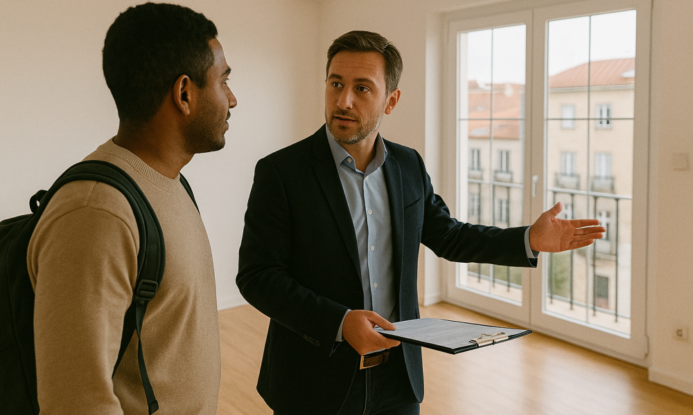 Pessoa a consultar apartamento para arrendamento.